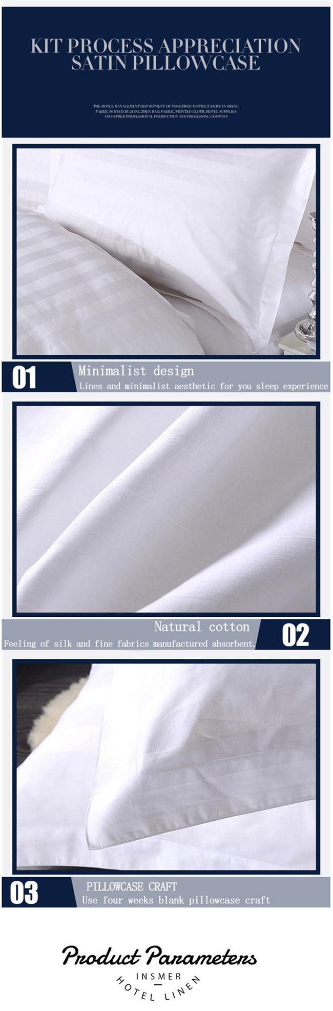 Yrf Hotel Linen Simple 4 PCS Wholesale 3cm Satin Stripe White Cotton Bedding Set