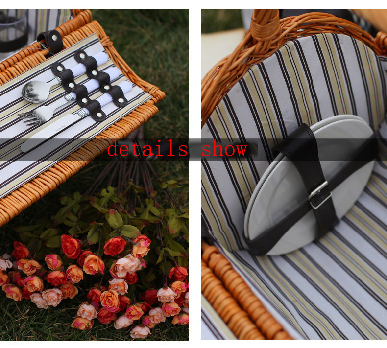 Eco-Friendly 4 Person 100% Handmade Willow Picnic Basket