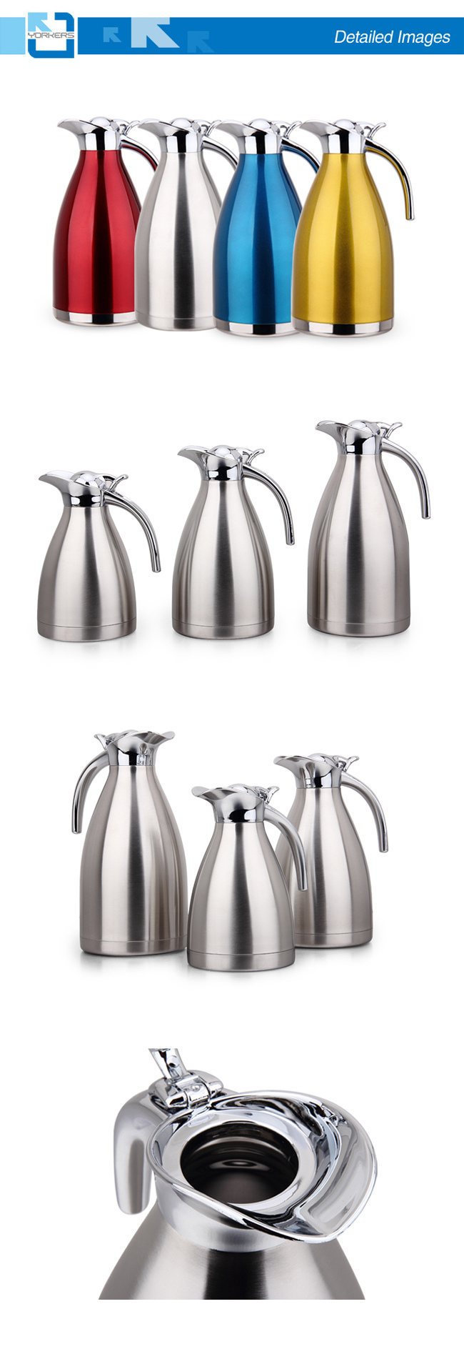 Hot Sale 1.0L/1.5L/2.0L Double Wall Stainless Steel Water Jug & Coffee Carafe
