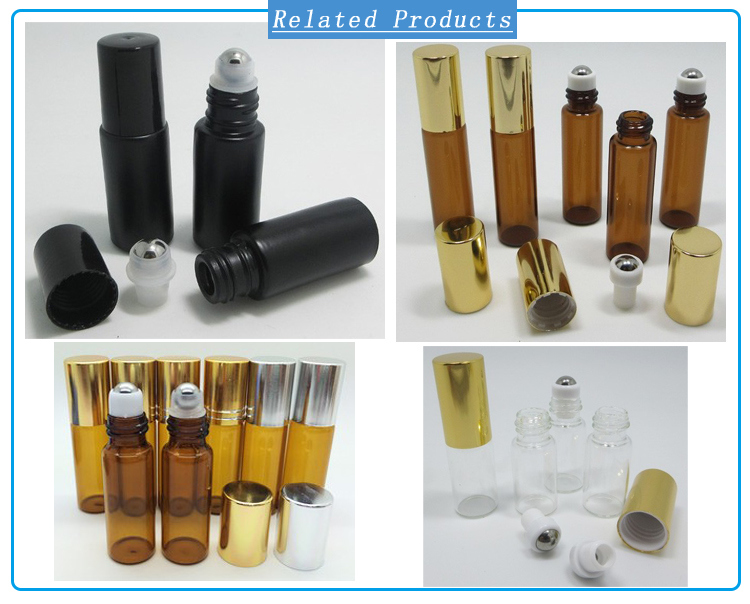 10ml Amber Glass Perfume Roll on Bottle with Silver Lid and Stainless Steel Roller Ball