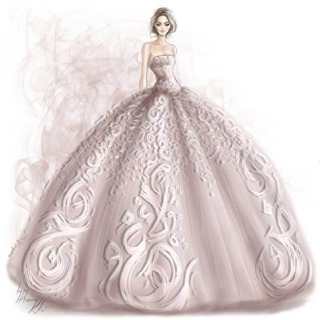 Design Drawing Manuscript Sketch Realizable Wedding Dress (Dream-100002)