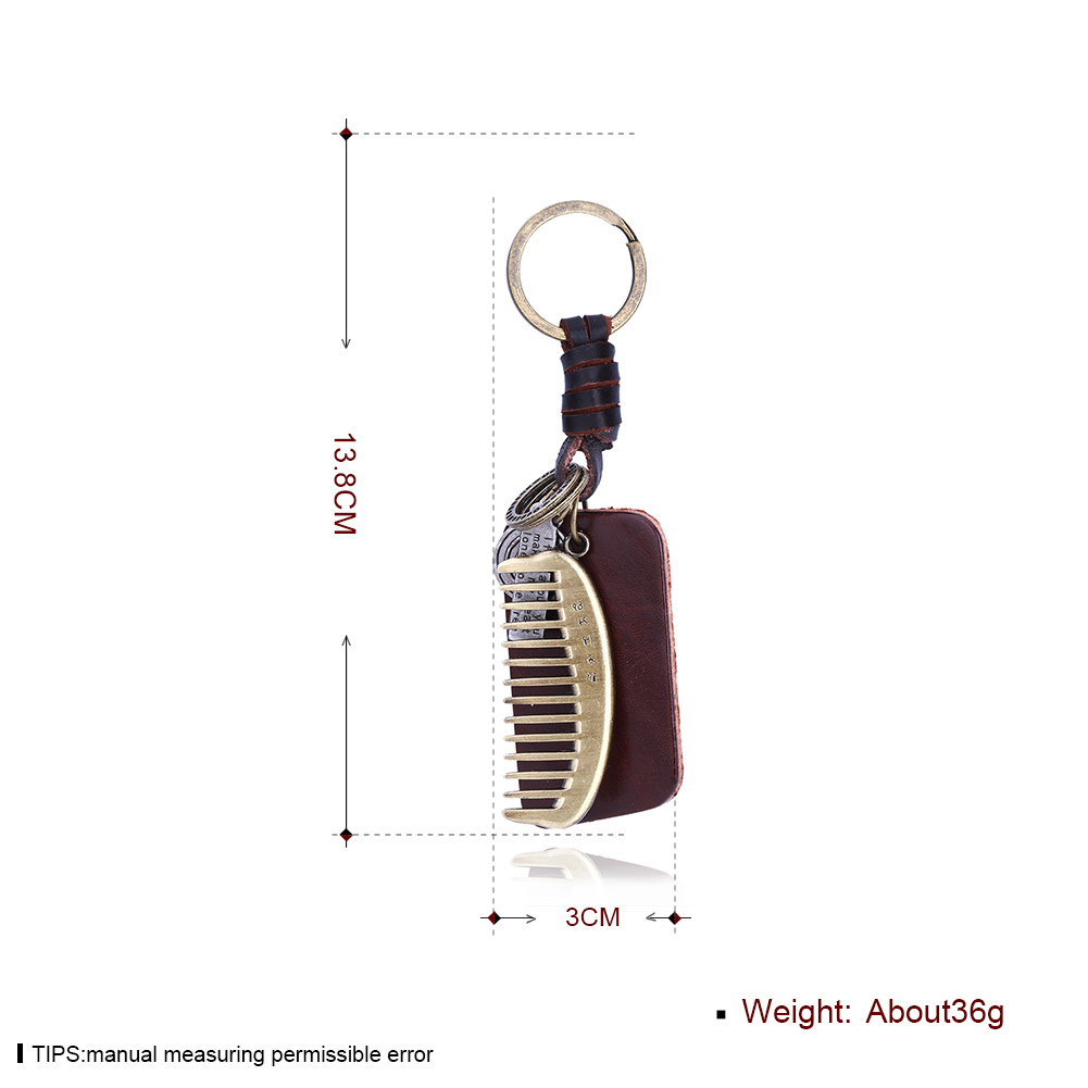 Newest Design Comb Shape Zinc Alloy Pendant Leather Key Chain