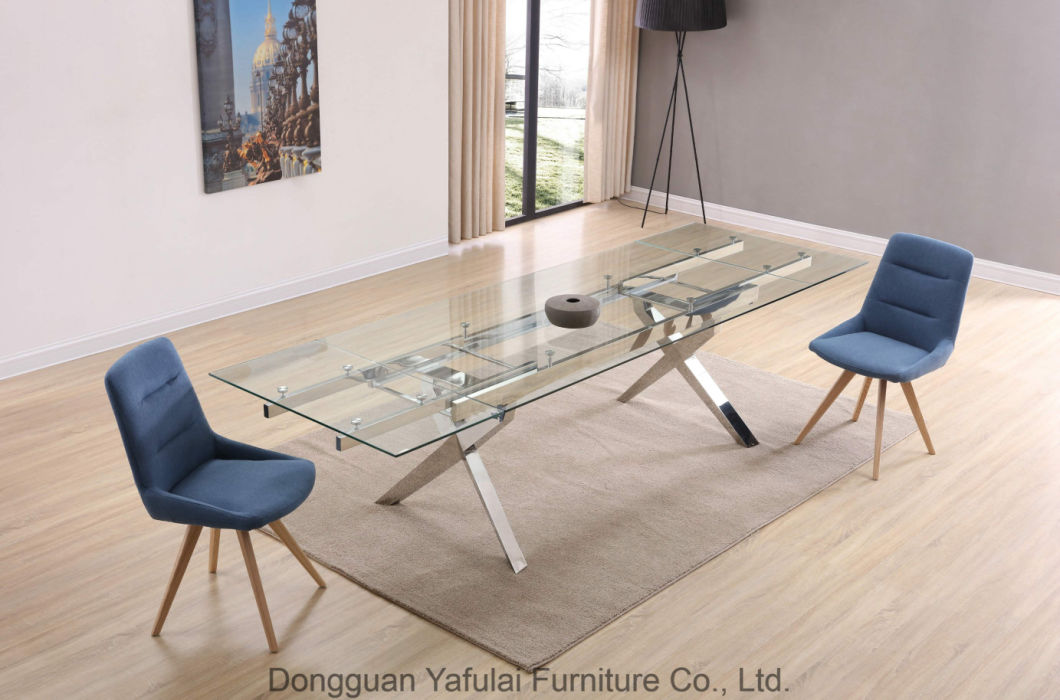 Modern Classic Clear Glass Steel Dining Table Home Furniture