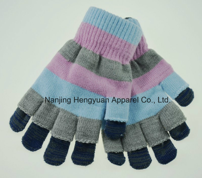 Striped Contrast Colour Knitted Gloves (HY17110208)