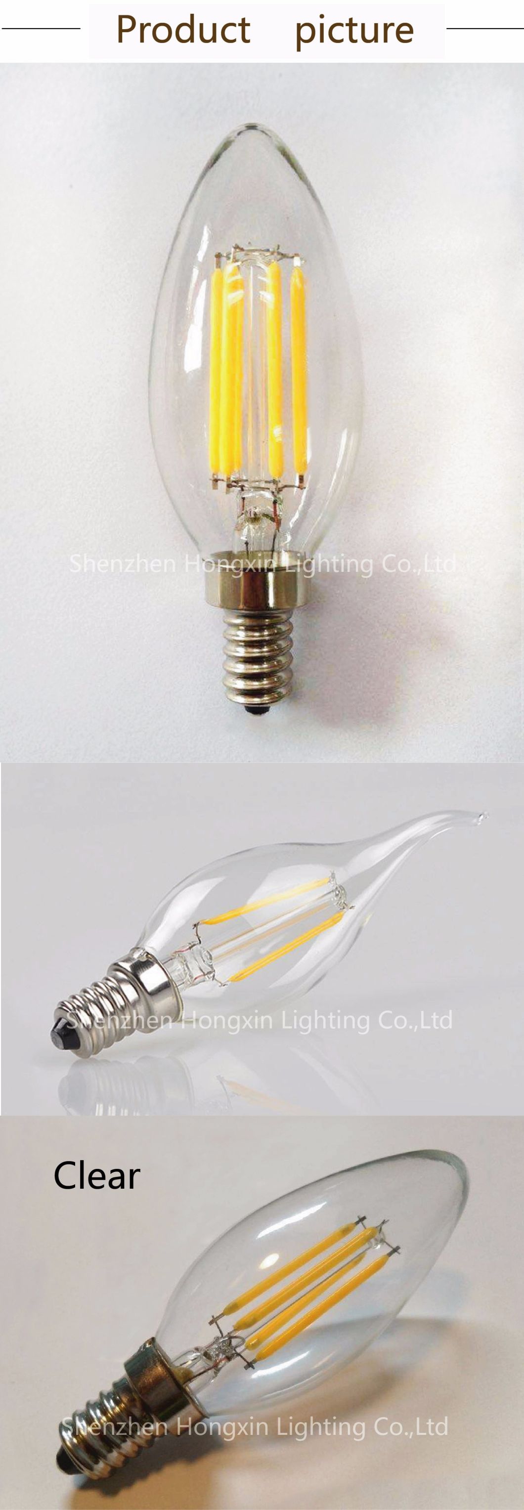 Full Power C35 2W-6W E14 Base 2700K Fliament LED Bulb