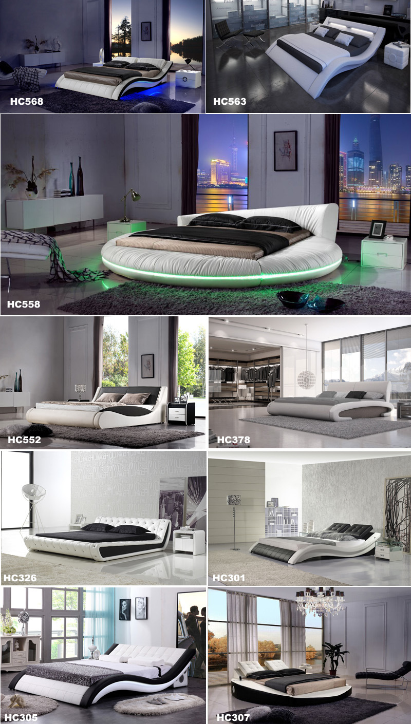 Double White Modern Leather Bed (HC302)