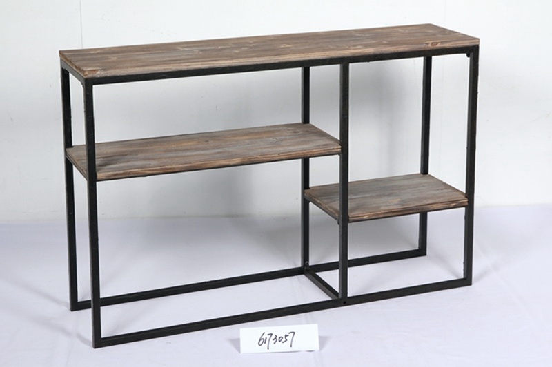 Vintage Dark Brown Metal Frame 3-Tier Console Table