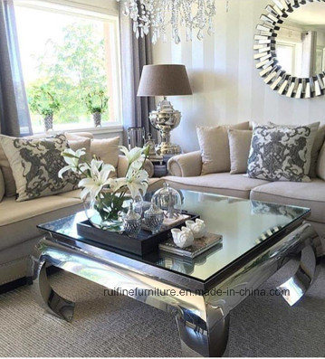 Modern Mirror Rectangle Square Coffee Table with Clear Mirrored Glass Top