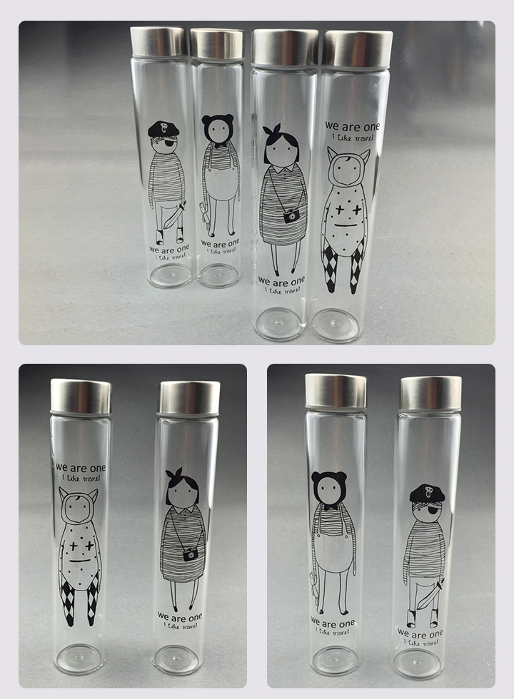 Customized Slender Cup Simple Cartoon Portable Glass Water Bottle