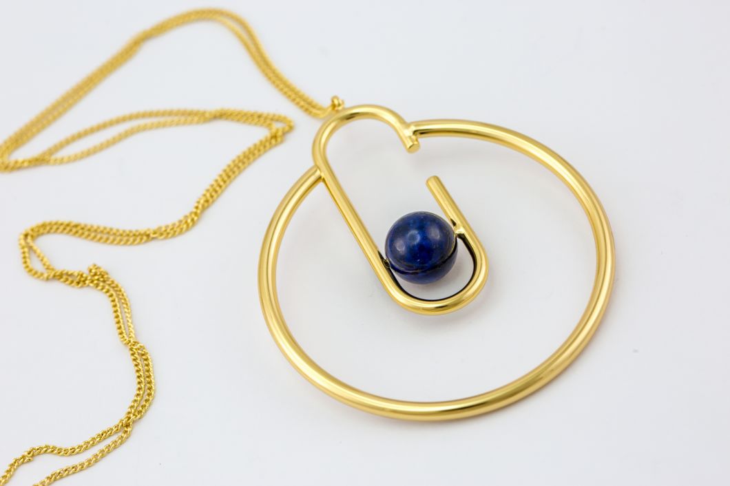 Womens Gold Plated Dainty Minimalist Simple Geometric Lapis Lazuli Pendant Necklace