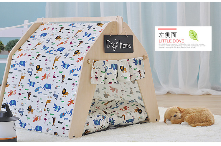 Cartoon Animal Dog Tents Printing Pine Wood Dog House