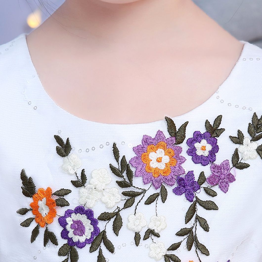 Embroidery Sleeve Ivory Flower Girl Dress