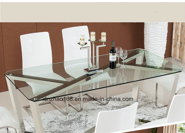 Stainless Steel Frame Tempering Glass Dining Table