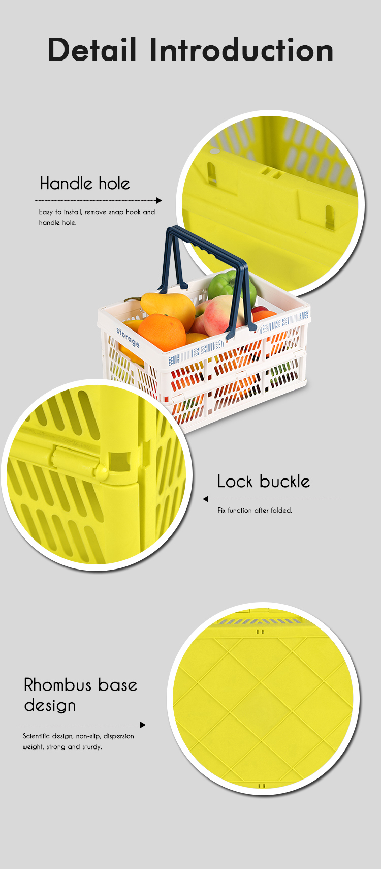 Highbirght Hand Carry Promotion Plastic Folding Basket