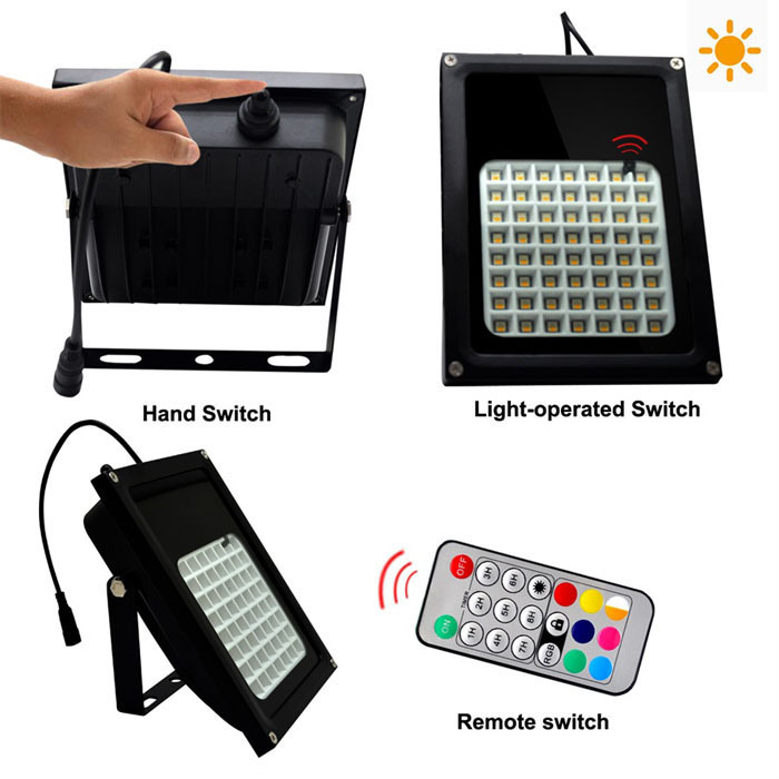 Outdoor IP65 Waterproof 56 LED RGB Solar Flood Light with Remote Control