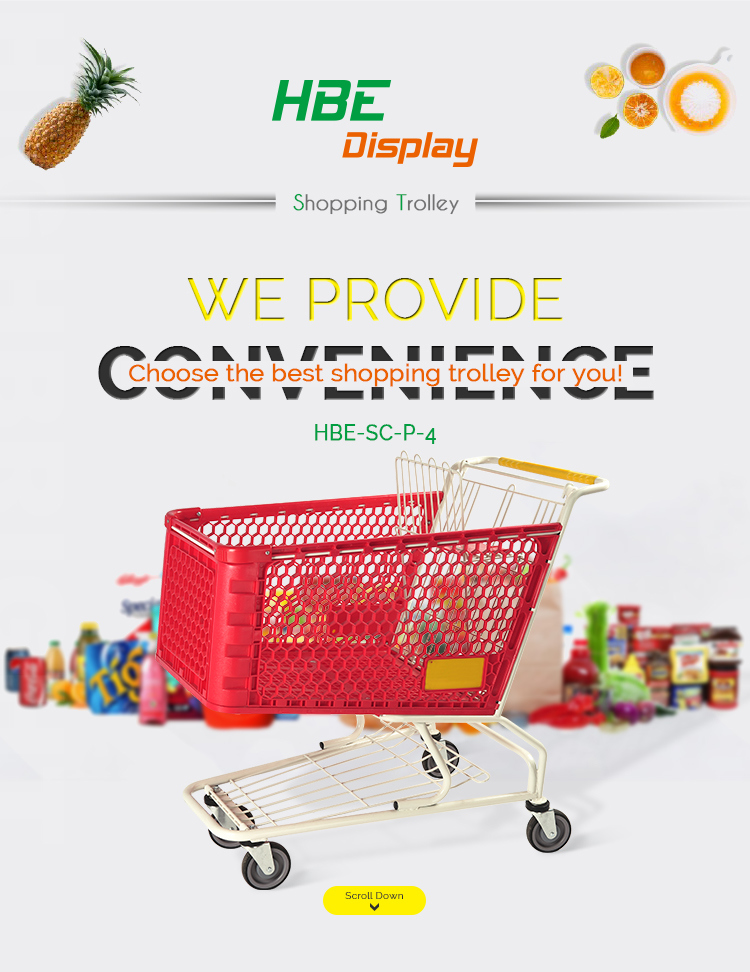 180L 2 Tiers Plastic Metal Shopping Trolley Cart