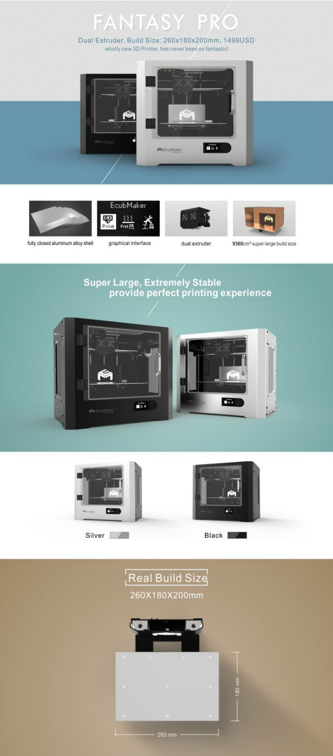 Ecubmaker High Cost Performance 3D Printer for Home/Office Use