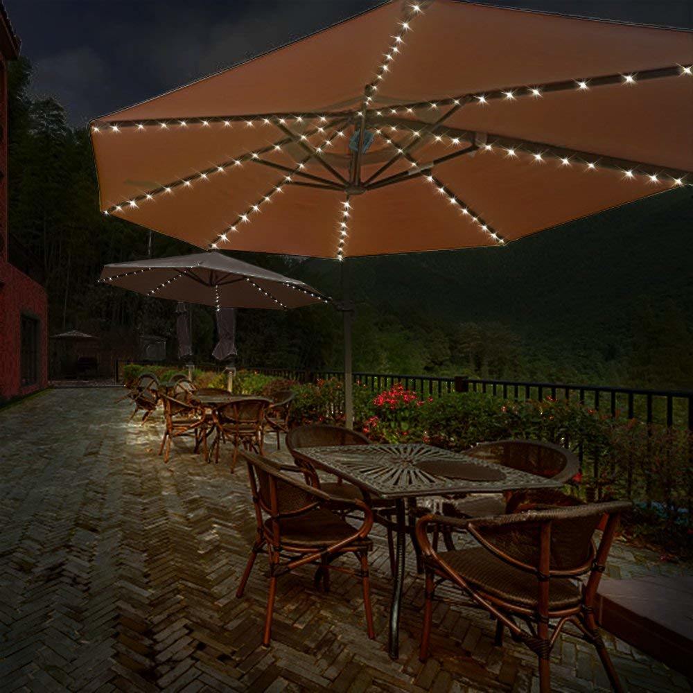 Solar Patio Umbrella LED String Lights Warm White Lighting for Outdoor Decor