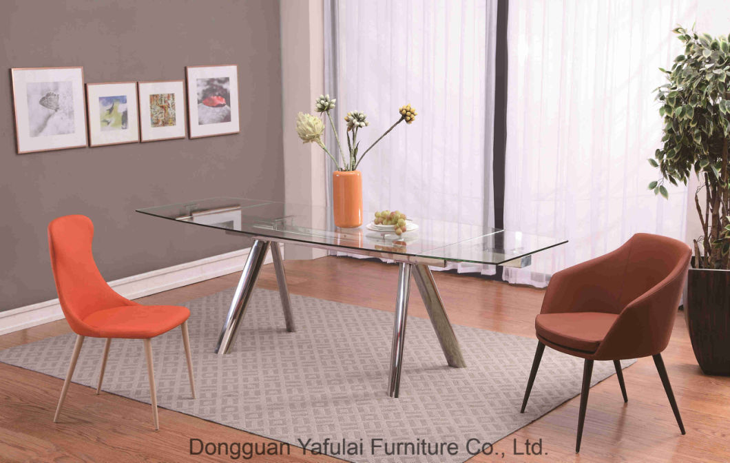 Factory Classic Modern Clear Glass Steel Dining Table