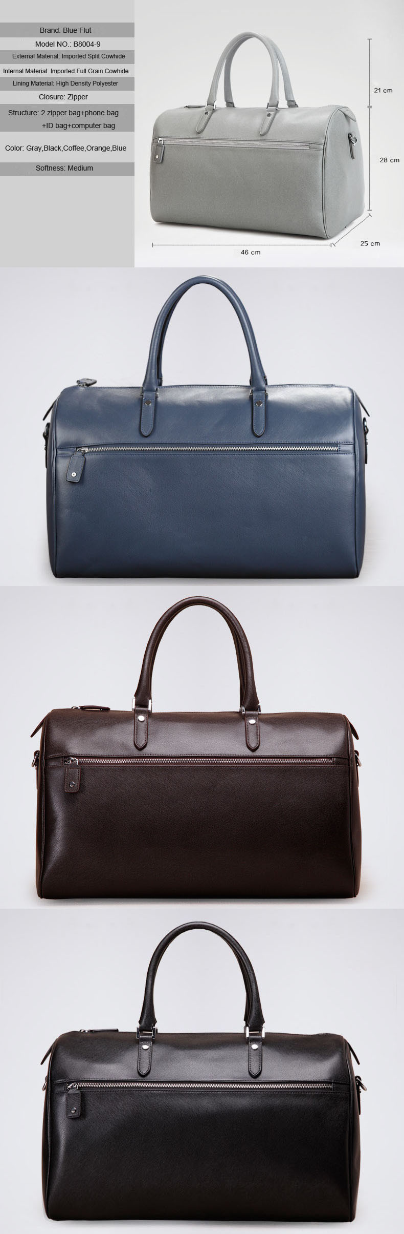 Genuine Leather Duffle Bag Factory Fashion Design Men Travel Handbags