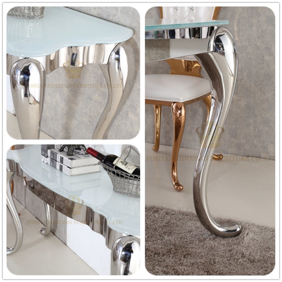 Factory Supply Home Furniture White Glass Stainless Steel Console Table