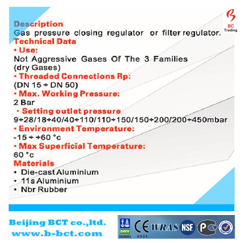 Aluminum Body Gas Pressure Regulator, Gas valve BCTNR05