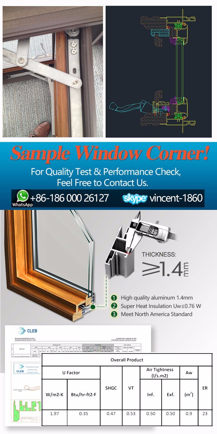 North America Standard Casement Wood Aluminum Window with Crank Operator