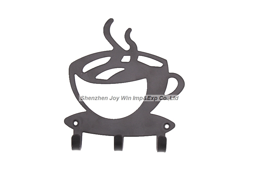 Modern Style Coffee Mug Shape, Decorative Wall Mounted Key Holder, Matte Black with 3 Â  Hooks