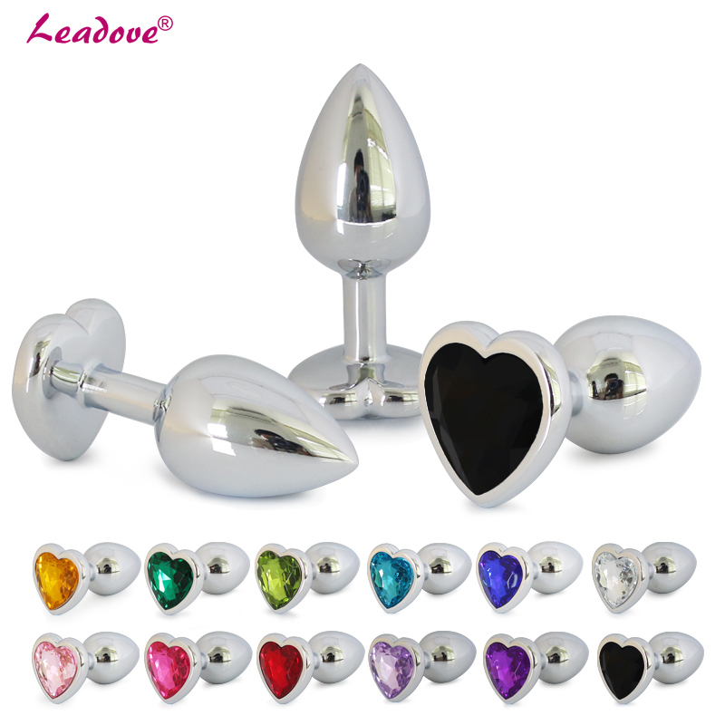 Small Size Heart Shaped Stainless Steel Crystal Jewelry Butt Plug Anal Plug Anal Tail Adult Sex Toys Anal Balls with 13 Colors