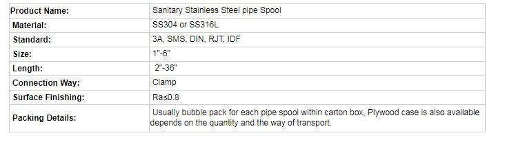 Stainless Steel Clamp End, SS304/SS316L Pipe Spool