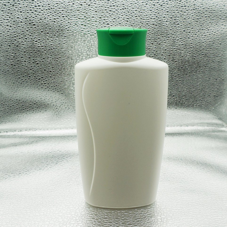 White Oval Bottle with Green Flip Cap for Cosmetic Packaging