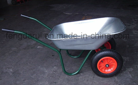 Hot Sell Galvanized Tray Double Wheels Wheelbarrow (WB6410)