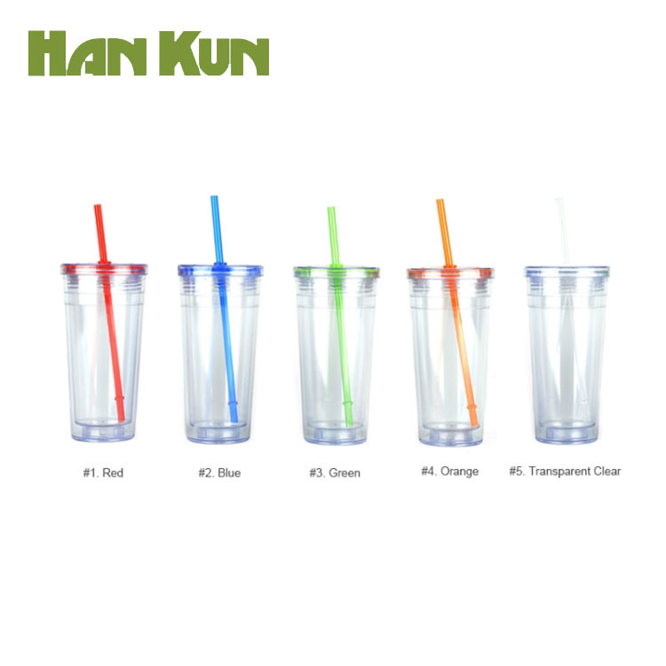 16oz Plastic Double Wall Tumbler with Straw