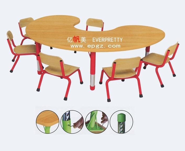 Kindergarten Furniture Kids U Shape Table with Plastic Chairs