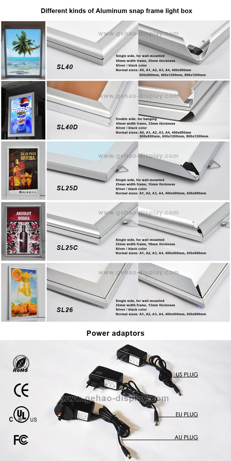 Aluminum Snap Frame Acrylic Panel Advertising Slim LED Light Box