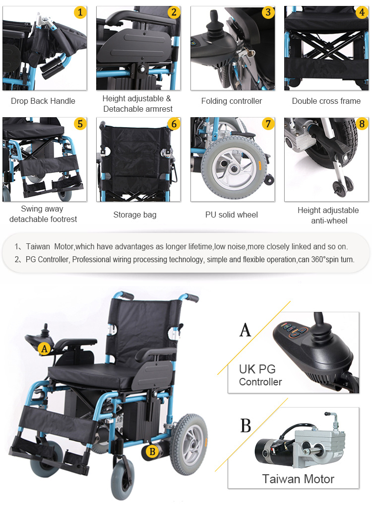 High Quality Folding Electric Power Wheelchair Automatic for Handicapped Disabled People