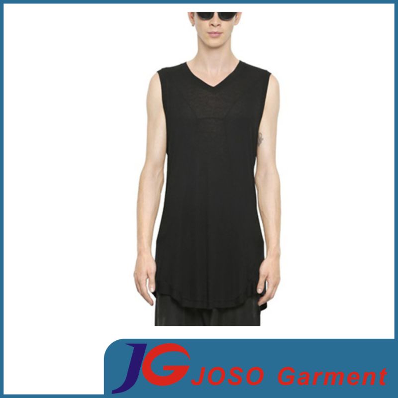 Black Sleeveless Tshirt Men Long Tank Dress (JS9017m)