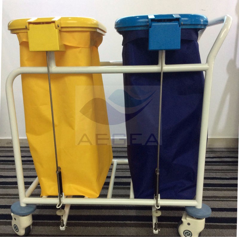 AG-Ss019b Approved Two Linen Bags Manual Operation Hospital Cleaning Trolley Price