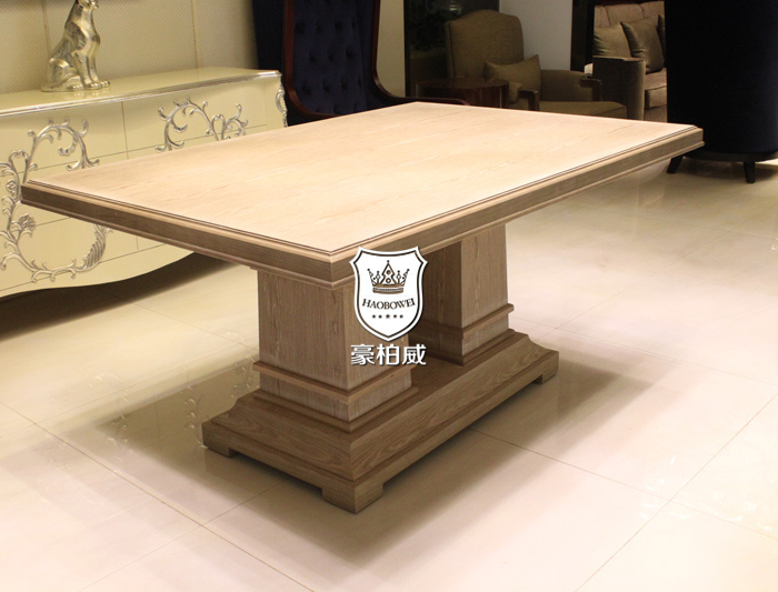 Saudi Arabia Restaurant Rectangle Walnut Wooden Dining Table with Pedestal