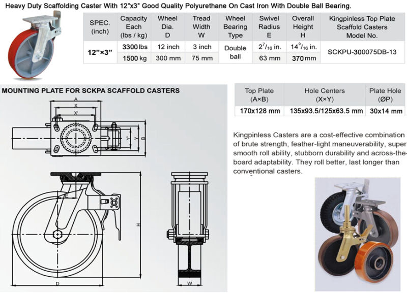 12 Inch Heavy Duty PU Scaffolding Caster