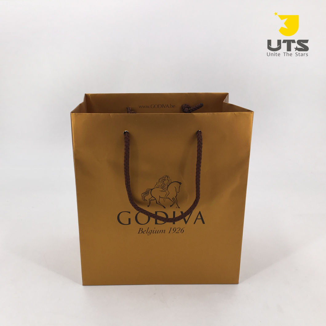 Custom Luxury Shopping Carry Packaging Golden Paper Gift Bag Paper Bags