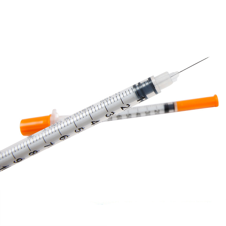 Disposable Medical Orange Cap 1ml Insulin Syringe with Fixed Needle