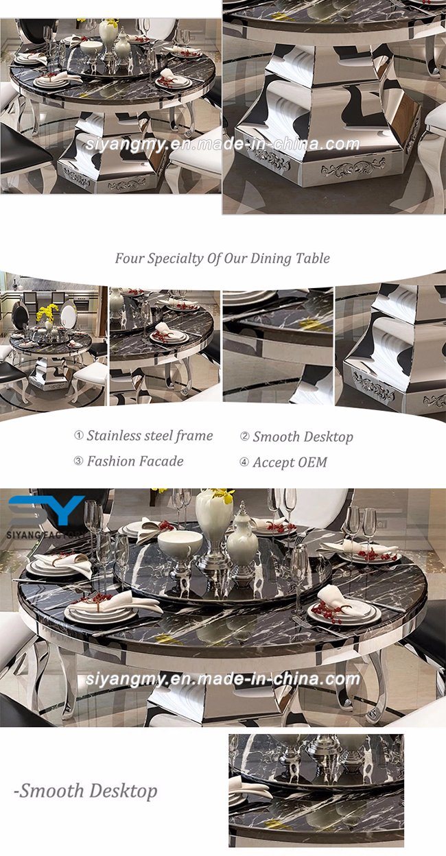 Modern Stainless Steel Dining Table Set Marble Round Table