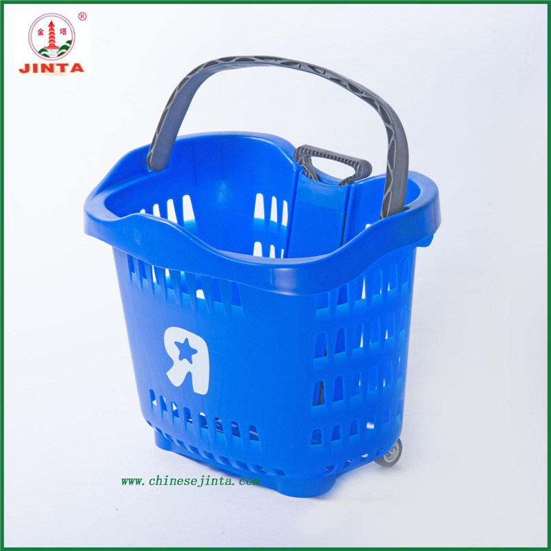 Blue Plastic Supermarket Shopping Basket with Single Handle (JT-G04)