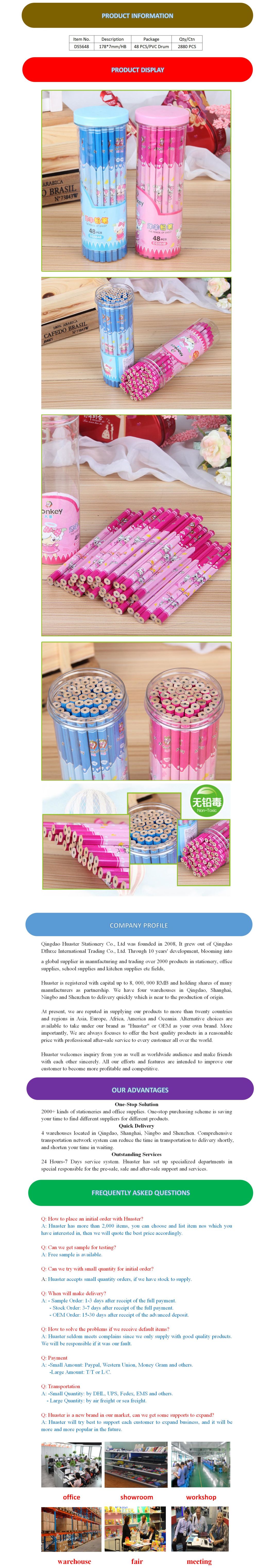 Hot Sale 48 PCS Hb Wood Pencil in PVC Drum