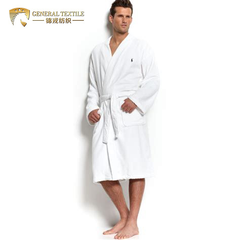 Customized White Shawl Collar Ribbed 5 Star Hotel Men Stripe Velour Bathrobe (JRL070)