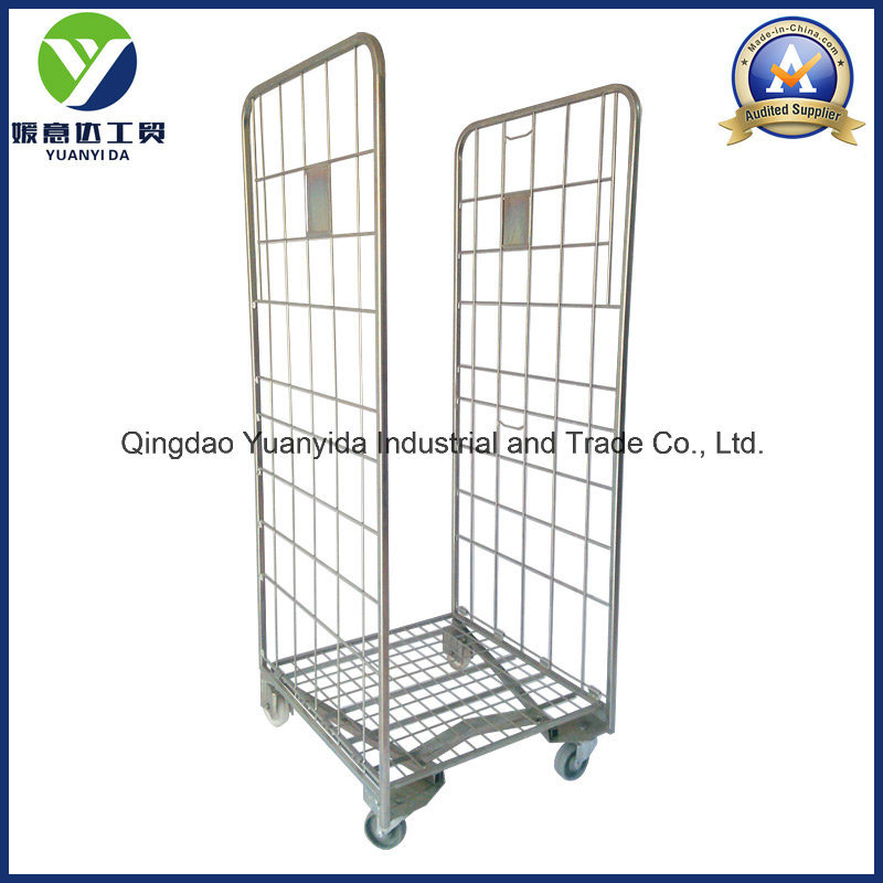 2-Sides Zinc Plated Wire Mesh Roll Pallets/Roll Containers/Supermarket Storage Hand Trolley