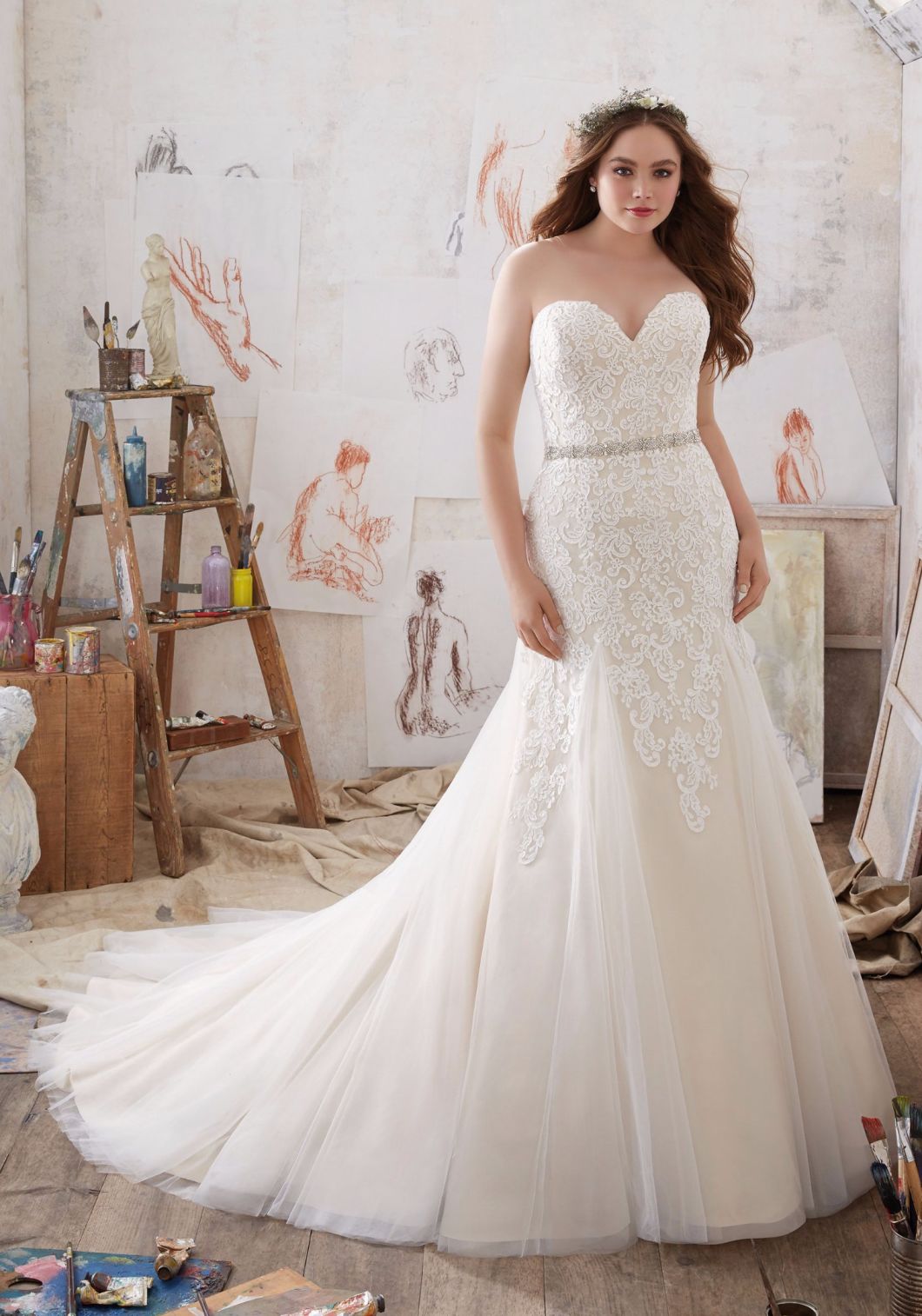 Sweetheart Lace Mermaid Plus Size Wedding Dress