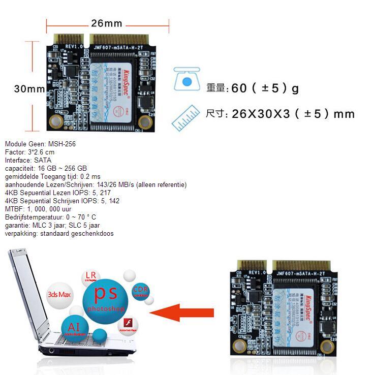 Kingspec Top Quality Hotsale Industrial SATA OEM Wide Temp Internal 64GB 128GB 256GB Half Slim Msata Hard Drive SSD