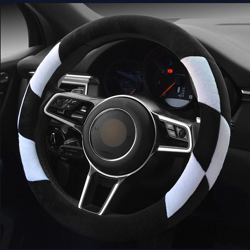 36/38/40cm Winter Warm Plush Car Steering-Wheel Cover Sports Plush Soft Steering Wheel Covers Diamond-Shaped Stitching